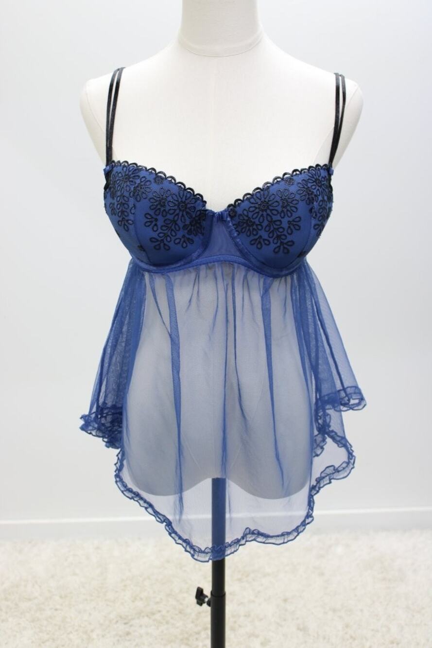 Victoria's Secret Sexy Little Things Blue Nightie Pushup bra 36D Sheer